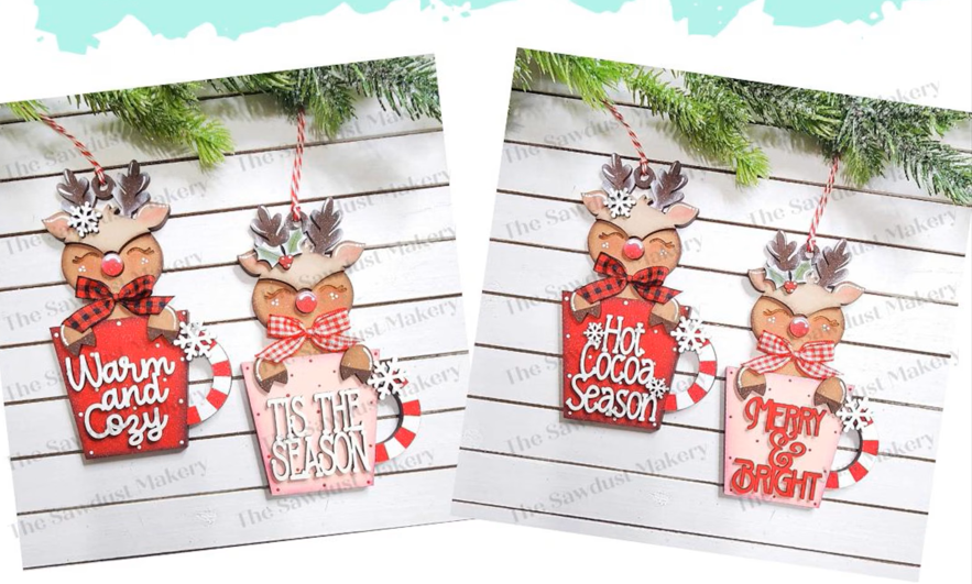 Reindeer Cocoa Mug Ornaments