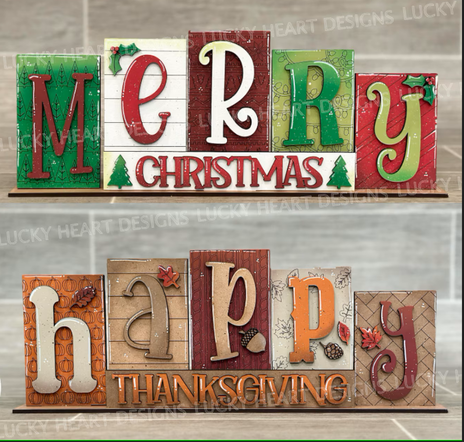 Christmas/Thanksgiving Reversable Word Block- Paint Party Kit