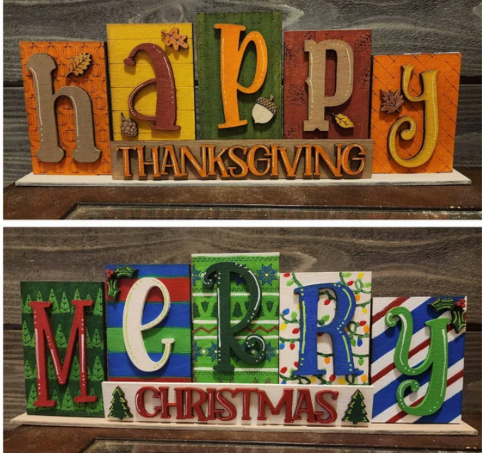 Christmas/Thanksgiving Reversable Word Block- Paint Party Kit