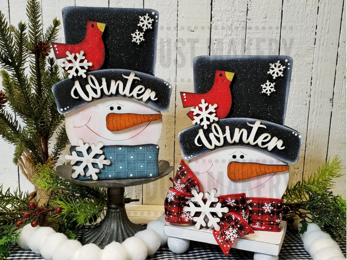 Snowmen Head & Cardinal Shelf Sitter