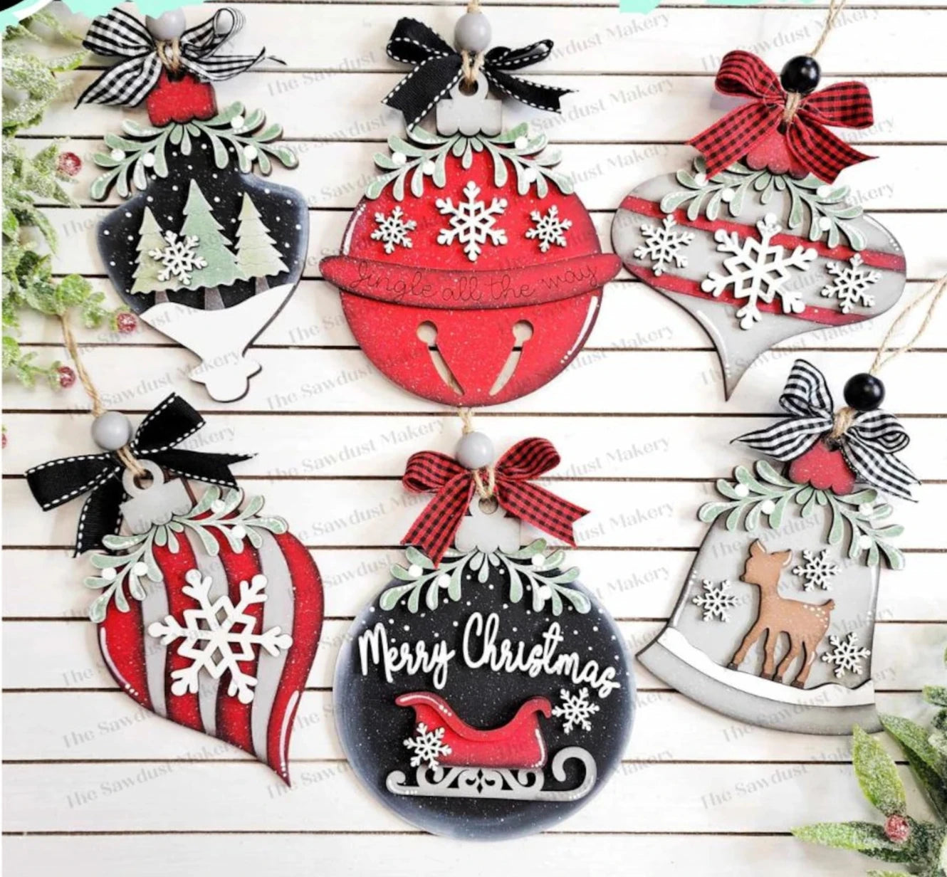 Mistletoe & Bell Christmas Ornaments