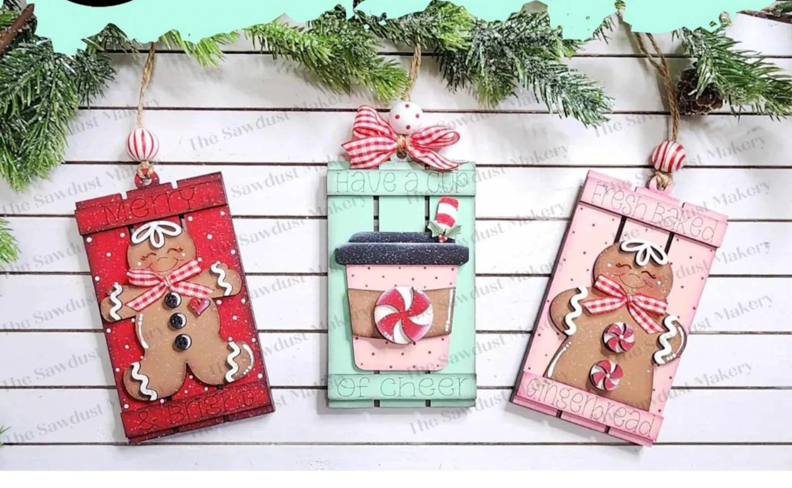 Merry & Bright Gingerbread Pallet Ornaments (optional gift card holder)