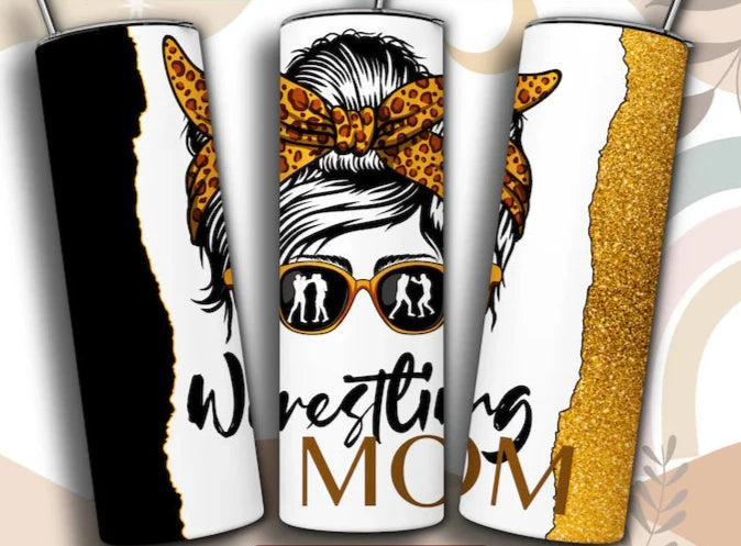 Wrestling Mom Messy Bun 20 oz Stainless Steel Tumbler