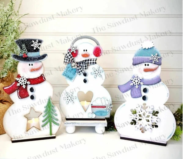 Snowman Tea Light Votive Shelf Sitter Trio