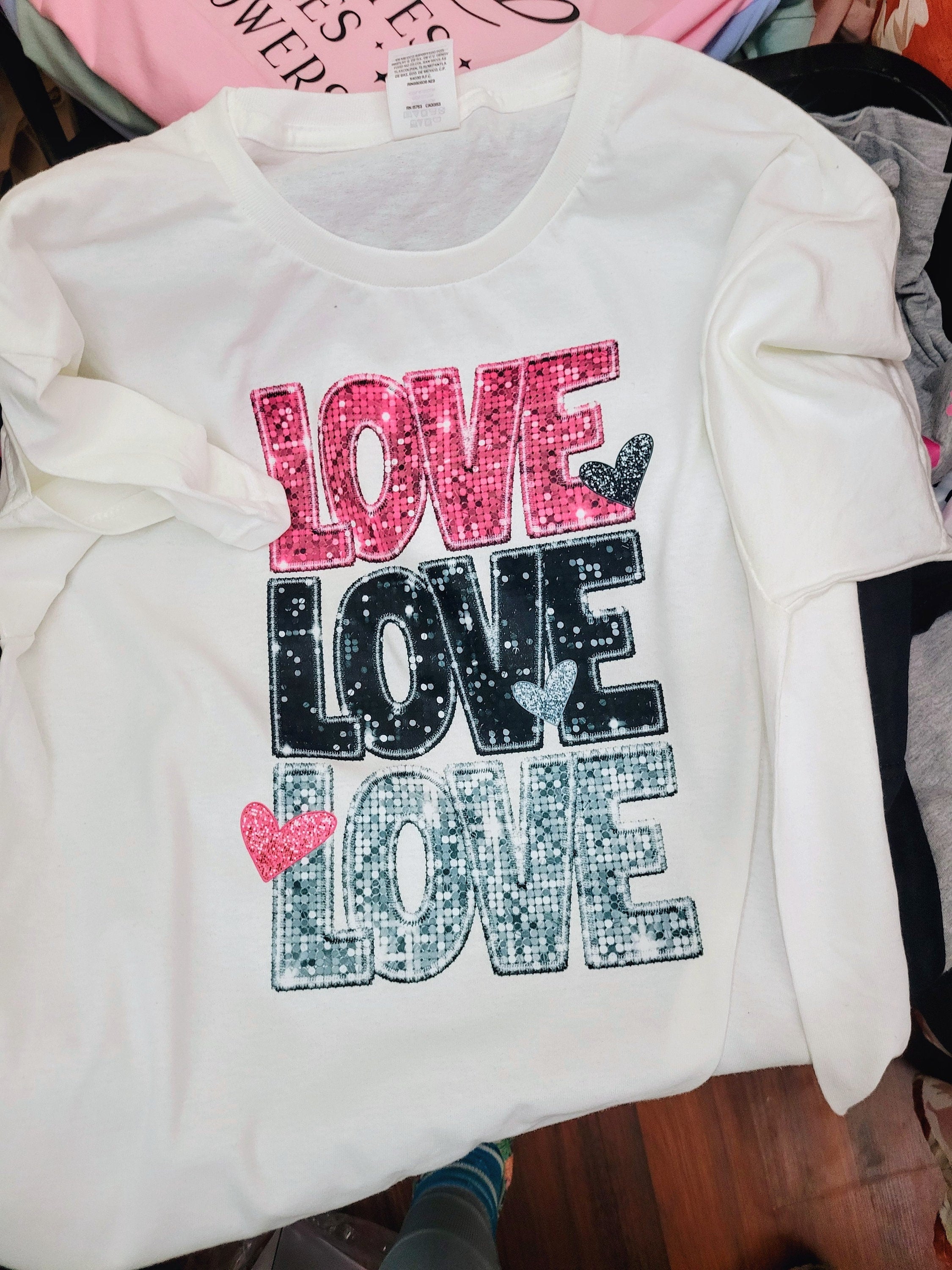 Love Faux Sequin -Long ans Short Sleeve T, Crew, Hoodie, Unisex/Youth, Inspirational, Affirmation, Mental Health