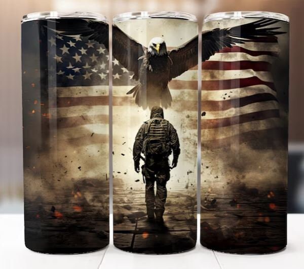 Patriotic Military Eagle Soldier Flag 20oz Sublimated Tumbler or 15oz Coffee Mug, coasters, mouse pad