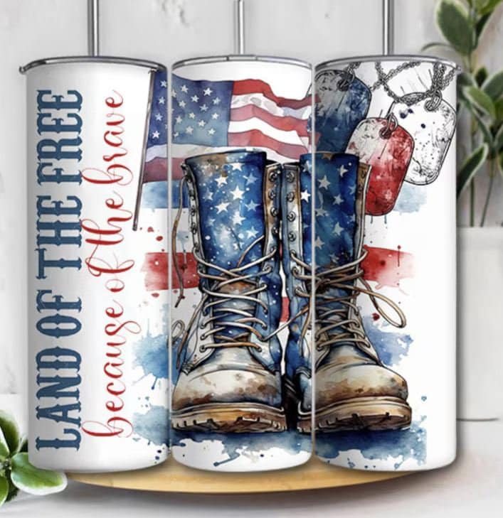 Land of the Free Because of the Brave 20oz Sublimated Tumbler or 15oz Coffee Mug, coasters, mouse pad