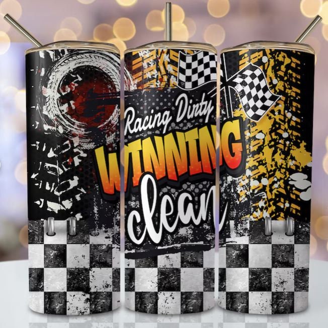 Racing Dirty Winning Clean 20oz Sublimated Tumbler or 15oz Coffee Mug, coasters, mouse pad